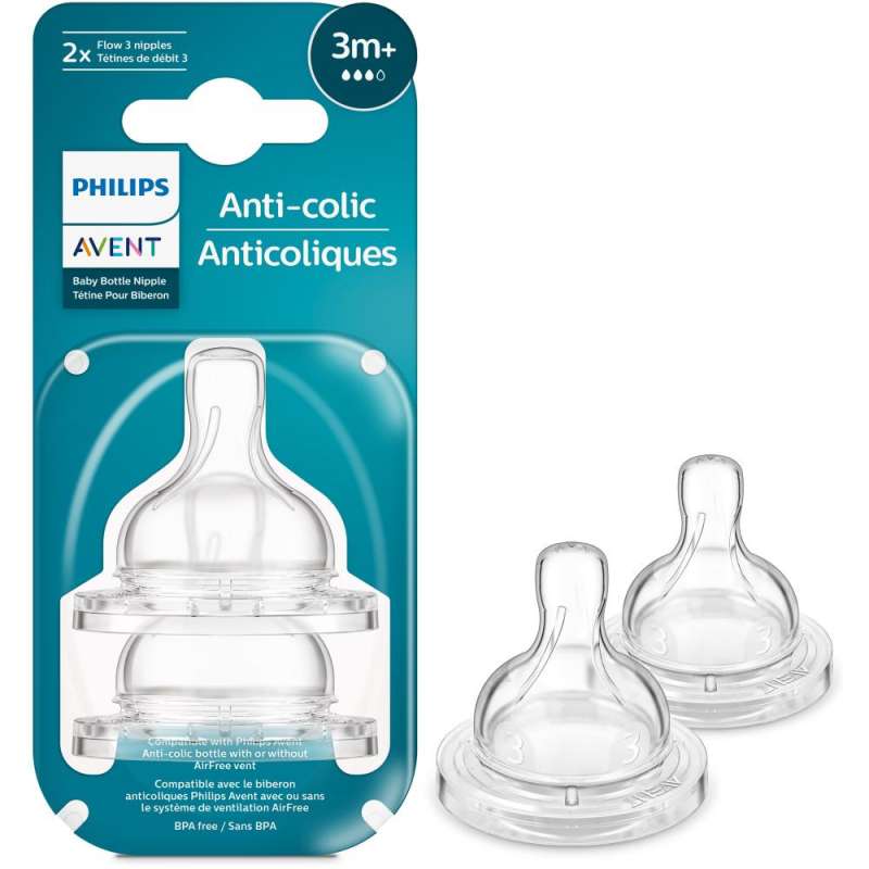 Силиконовая пустышка Philips Avent: анти-колик, медленный поток, 3 мес+., 2 шт.