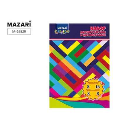 Набор цветного картона 8 л. 8 цв., бумаги цветной двусторонней 16л. 5 цв., в папке