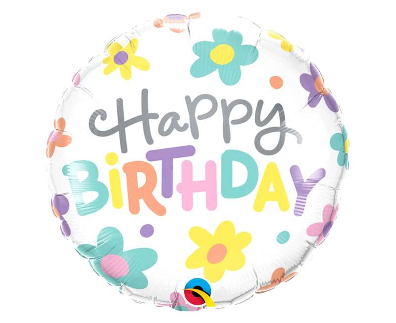 Foil balloon 18 QL CIR Happy Birthday-Retro Daisies