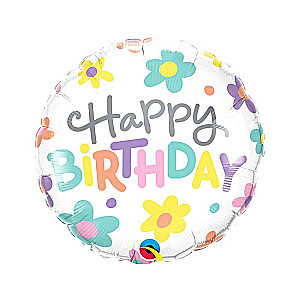 Foil balloon 18 QL CIR Happy Birthday-Retro Daisies