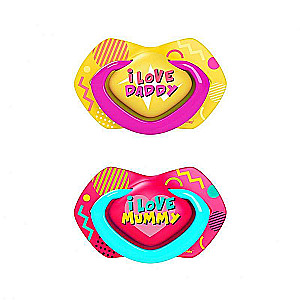 CANPOL BABIES Силиконовая латексная пустышка ,симметричная NEON LOVE, 6-18m, 2шт.,