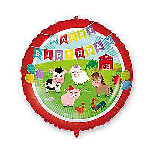 Foil ball 18/46cm. Happy Birthday Farmyard