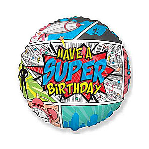 Фольгированный шар  SuperBirthday COMIC, packed, FX, 18