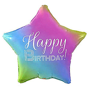 Foil balloon Happy Birthday Star gradient, white printing, 19