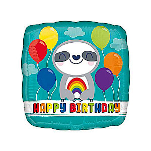 Фольгированный шар 18 SQR Happy Birthday Sloth with Rainbow