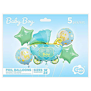 Set of foil balloons Baby Carriage set, blue, 5 pcs.