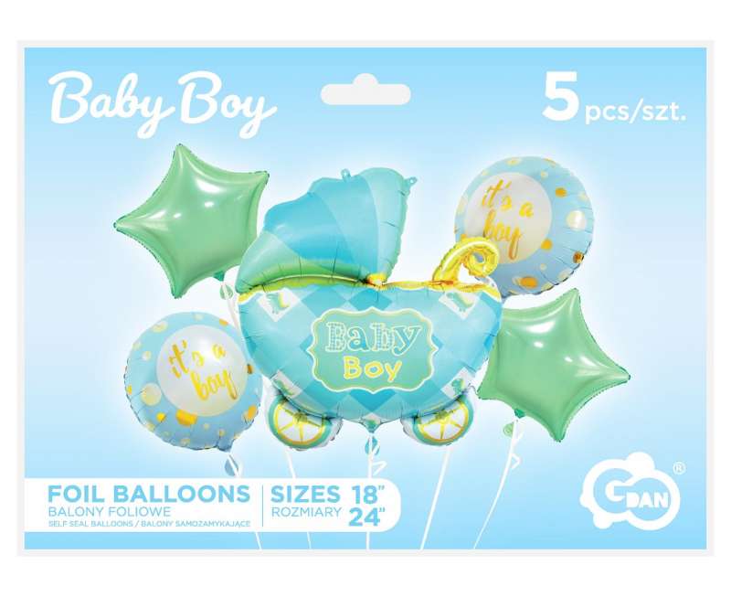 Set of foil balloons Baby Carriage set, blue, 5 pcs.