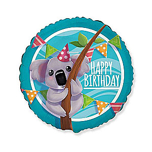 Фольгированный шар 18/46см круглый FX Koala Happy Birthday зеленый