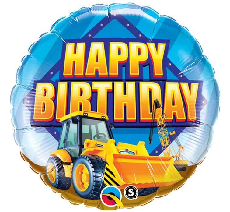 Фольгированный шар 18/46см круглый Happy Birthdday Excavator