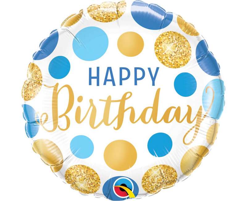 Фольгированный шар  18 QL CR Happy Birthday Blue & Gold Dots