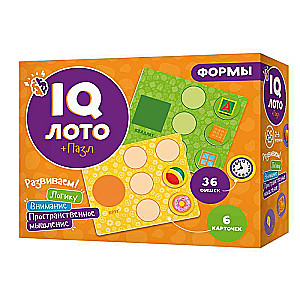 IQ Лото. Формы. 6 карточек 36 фишек.