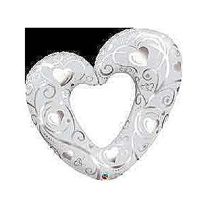 Balloon 42 Hearts & Filigree Pearls White