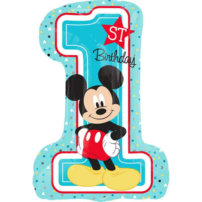 Foil balloon 36 Micky Mouse 1st Birthday blue