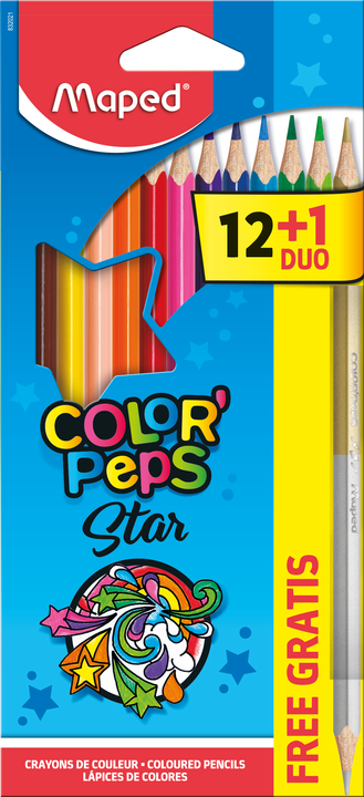 Цветные карандаши MAPED Color`Peps12 штук + 1 DUO золото/серебро