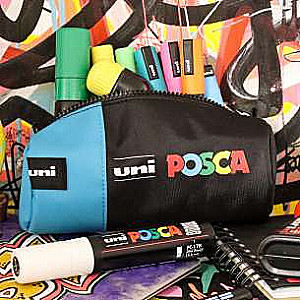 Пенал-тубус UNI Posca 1-отд. 200х85мм, сине-черный