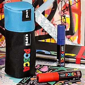 Пенал-тубус UNI Posca 1-отд. 200х85мм, сине-черный