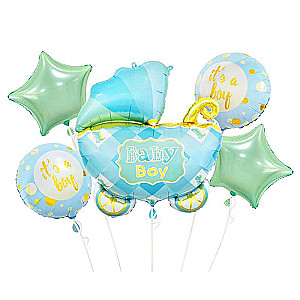 Set of foil balloons Baby Carriage set, blue, 5 pcs.