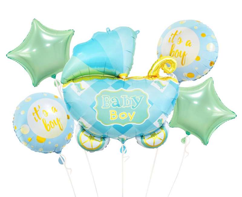 Set of foil balloons Baby Carriage set, blue, 5 pcs.