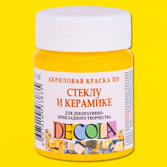 Краска акриловая Decola по стеклу и керамике, 50 мл., желтая