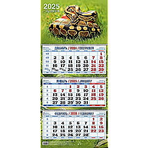 Three-block quarterly wall calendar Year of the Snake 310x680 for 2025