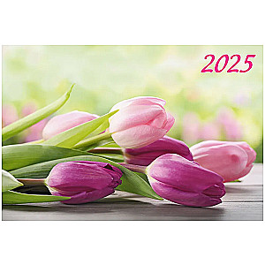 Three-block quarterly wall calendar Bouquet of tulips 310x680 for 2025