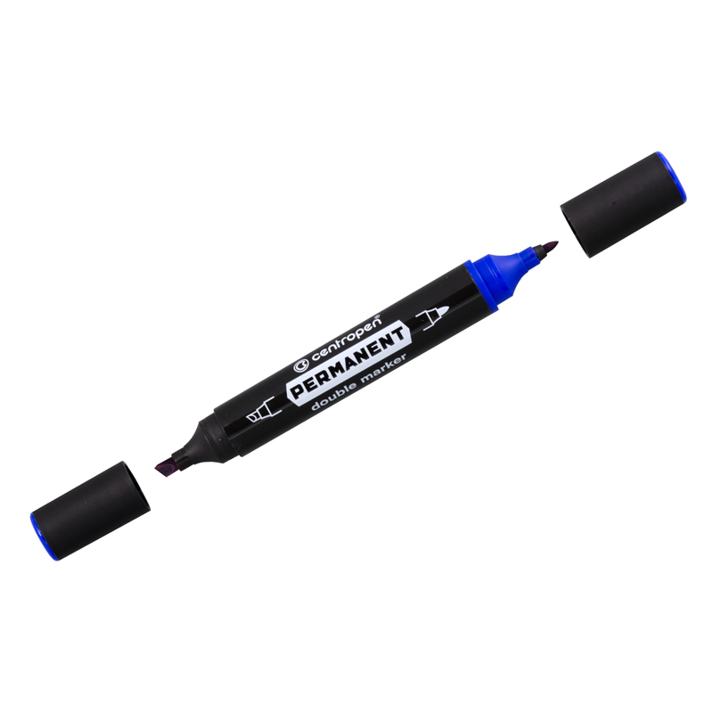 Permanent marker Centropen 1666, blue, bullet-shaped/beveled 1 mm/1-4 mm, double-sided