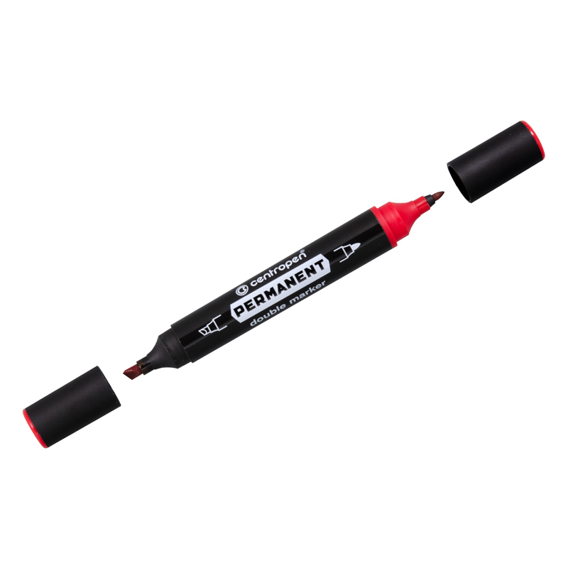 Permanent marker Centropen 1666, red, bullet-shaped/beveled 1 mm/1-4 mm, double-sided