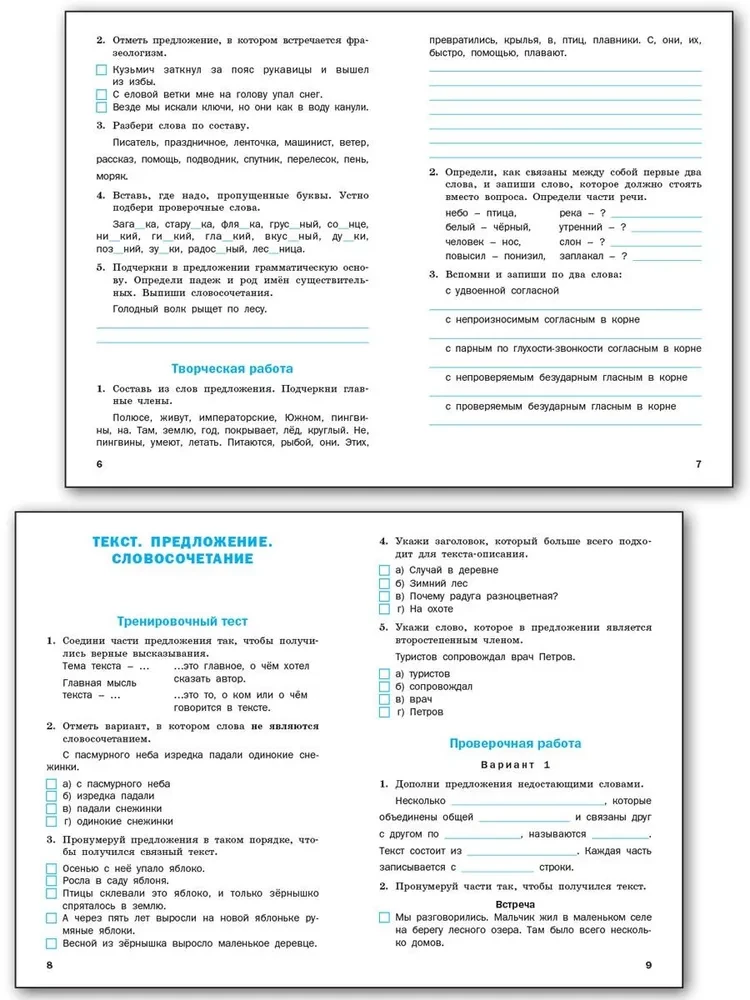 Russian language. 4th grade. Testing and control work. Workbook