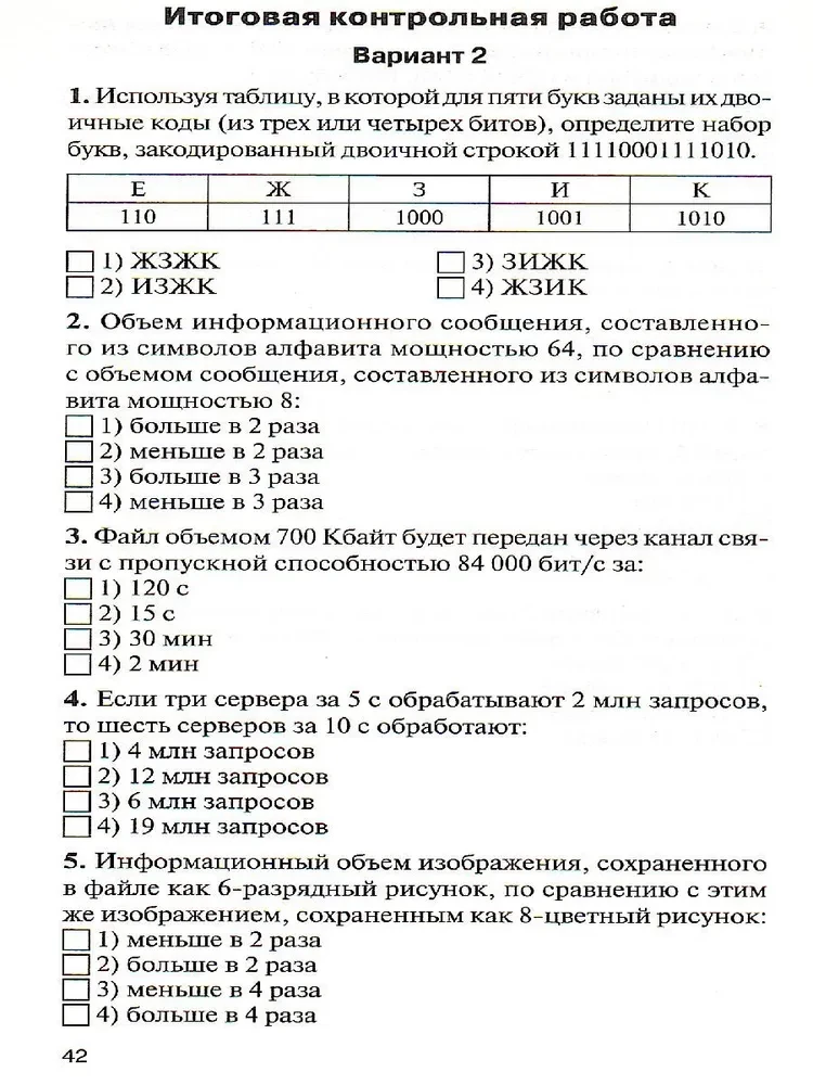 Computer science. 7th grade. Test materials