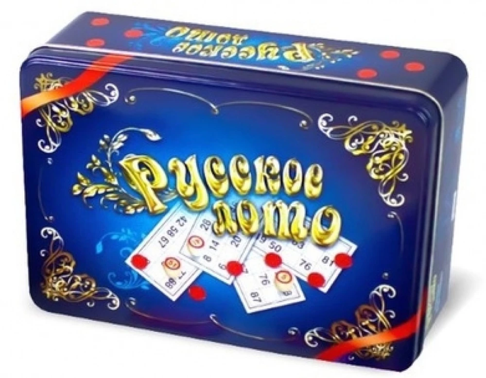 Board game Russian Lotto in a tin box “Blue Casket” with wooden barrels