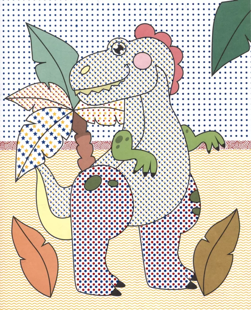 Water coloring book with colored elements. Dinosaurs