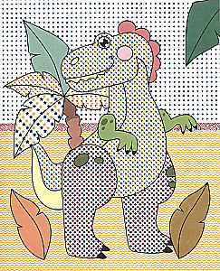 Water coloring book with colored elements. Dinosaurs