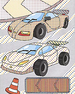 Water coloring book with colored elements. Fun racing