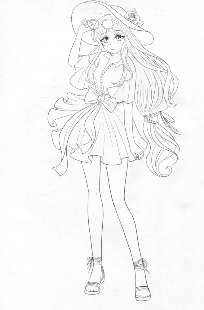 Coloring page Fashion Anime. Girl style