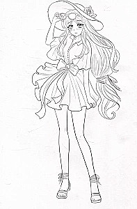 Coloring page Fashion Anime. Girl style