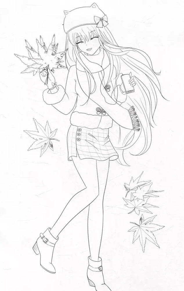 Coloring page Fashion Anime. Girl style