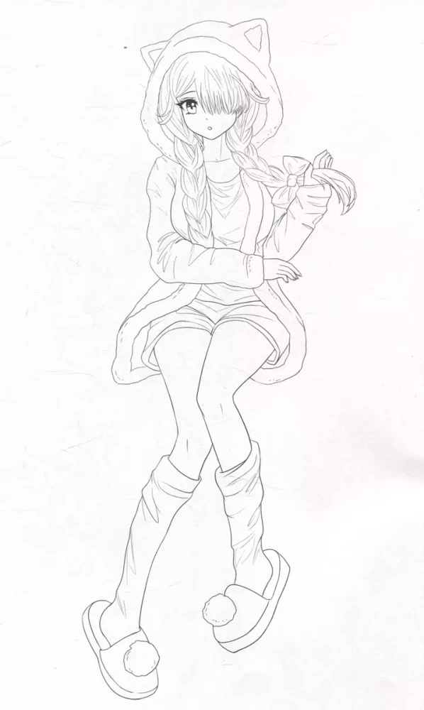 Coloring page Fashion Anime. Girl style