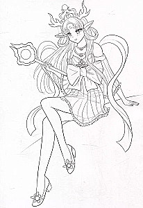 Coloring page Fashion Anime. Magic style