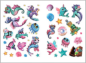 Mermaids and their amazing pets. Coloring book with stickers