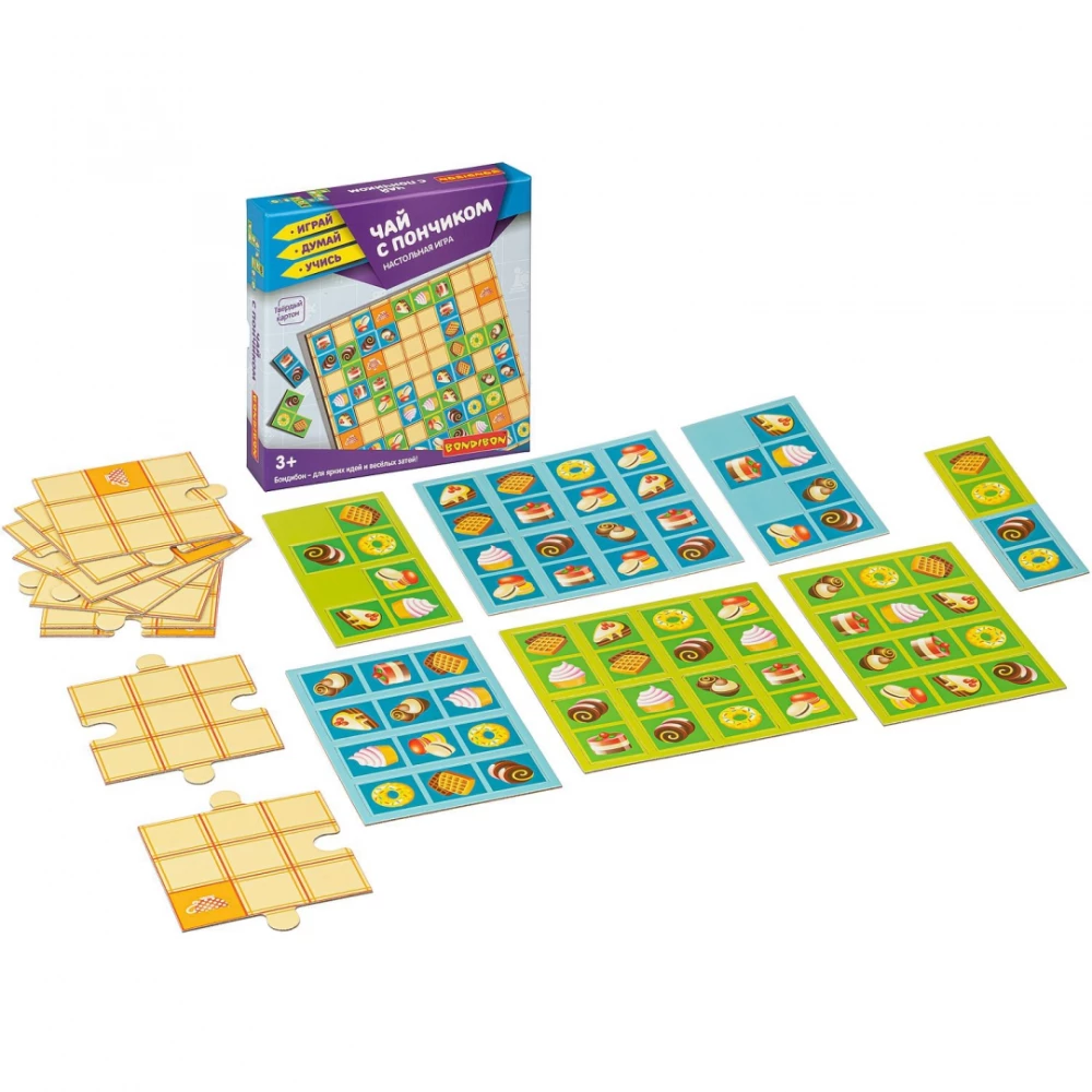 Board game Domino puzzle Tea with donut