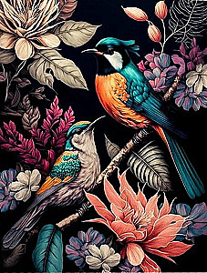 Painting by numbers on black canvas (with gold leaf) 50 x 40 cm Birds of Paradise