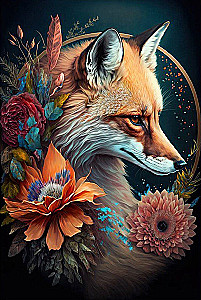 Painting by numbers on black canvas (with gold leaf) 50 x 40 cm Fox in flowers