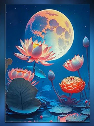 Painting by numbers with luminous paint Moon Lotus, 40x50 cm