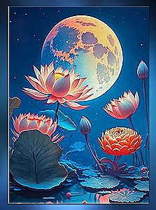 Painting by numbers with luminous paint Moon Lotus, 40x50 cm