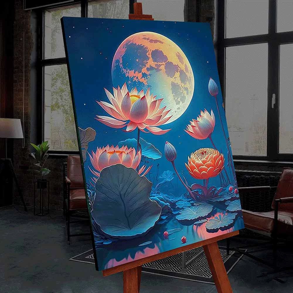 Painting by numbers with luminous paint Moon Lotus, 40x50 cm