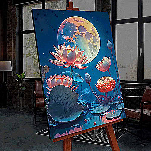 Painting by numbers with luminous paint Moon Lotus, 40x50 cm