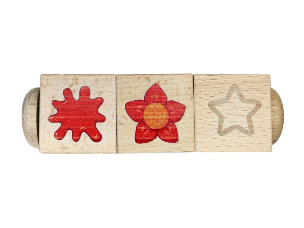 Wooden cubes on the axis Learning colors and shapes