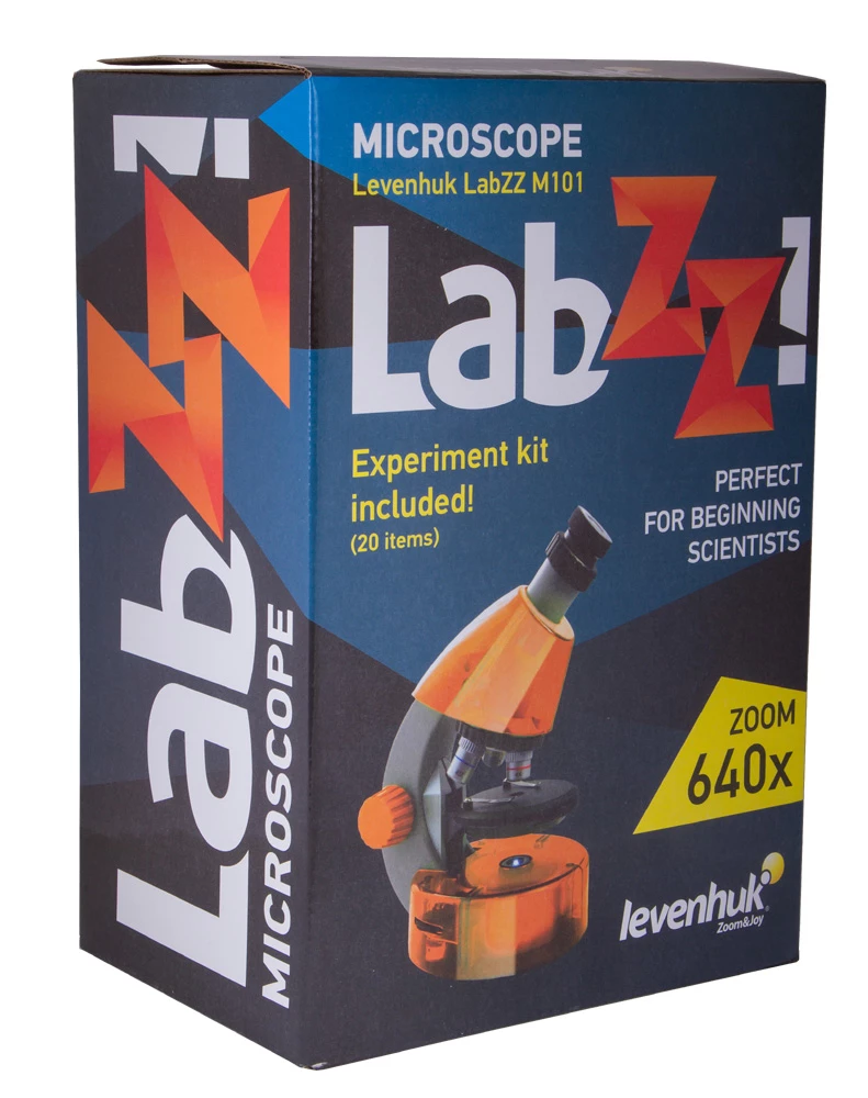 Детский микроскоп Levenhuk LabZZ M101 Orange, 40x-640x, с комплектом для экспериментов