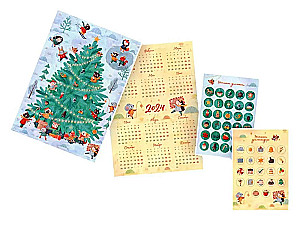 New Year Tree. Advent Poster with Stickers