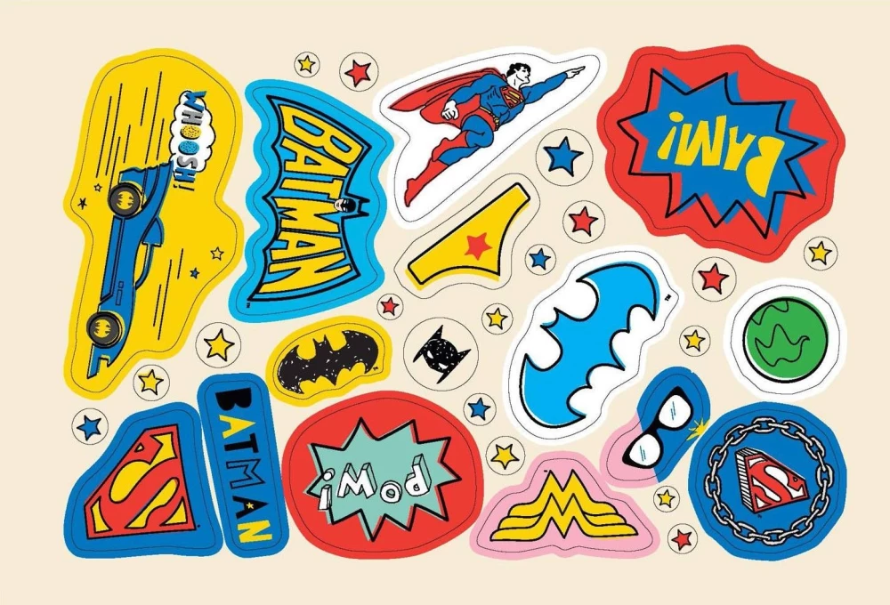 Greeting cards with stickers. Superman, Batman and Wonder Woman. Together we are strong